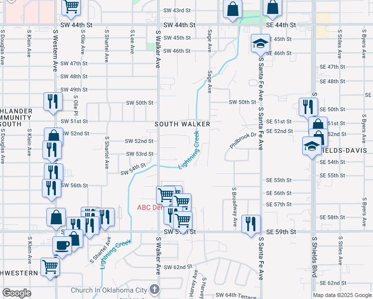 map of restaurants, bars, coffee shops, grocery stores, and more near 404 Southwest 53rd Street in Oklahoma City