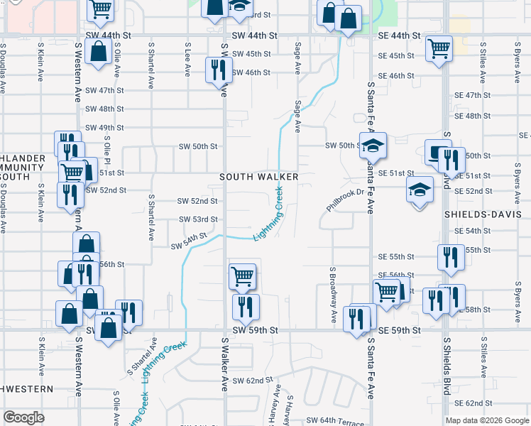 map of restaurants, bars, coffee shops, grocery stores, and more near 404 Southwest 53rd Street in Oklahoma City
