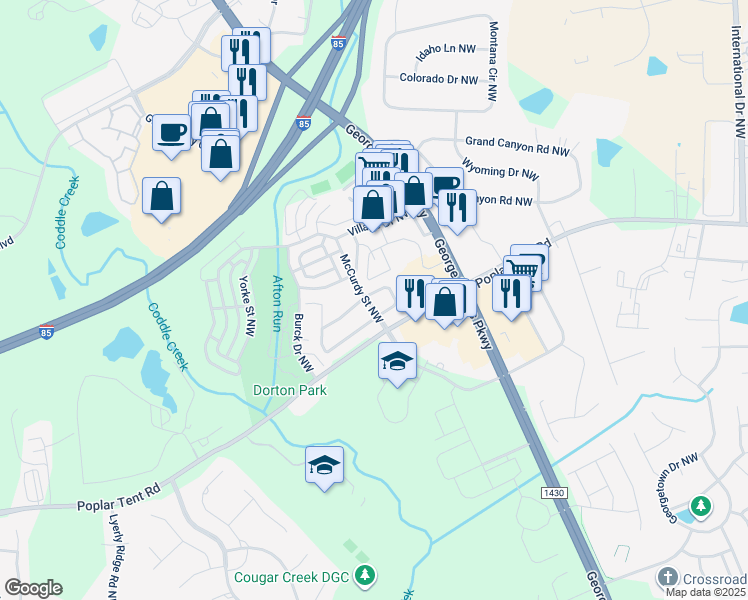 map of restaurants, bars, coffee shops, grocery stores, and more near 5452 Coleman Circle Northwest in Concord