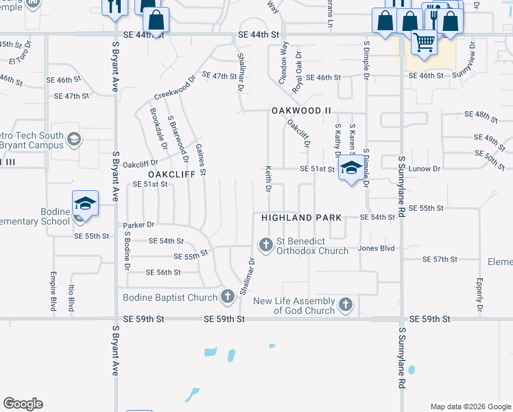 map of restaurants, bars, coffee shops, grocery stores, and more near 5316 Shalimar Drive in Oklahoma City