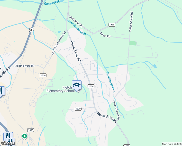 map of restaurants, bars, coffee shops, grocery stores, and more near 5 Warbler Drive in Fletcher