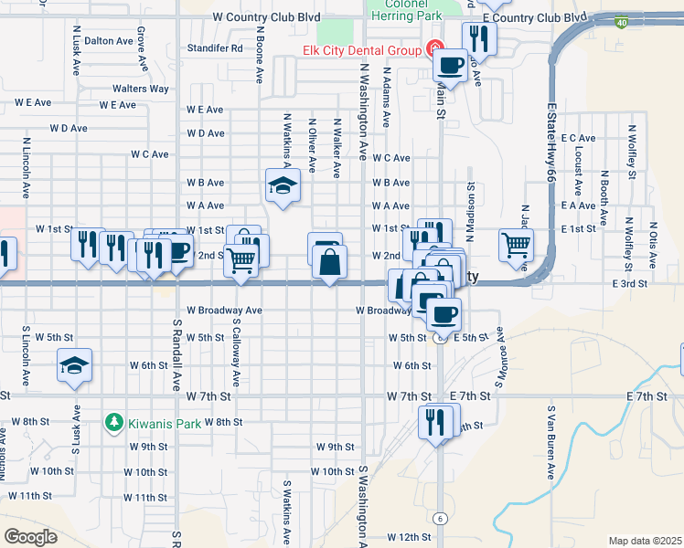 map of restaurants, bars, coffee shops, grocery stores, and more near 419 West 3rd Street in Elk City