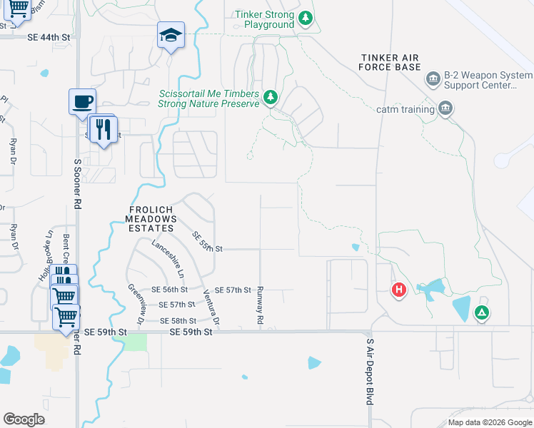 map of restaurants, bars, coffee shops, grocery stores, and more near 6512 Southeast 53rd Street in Oklahoma City