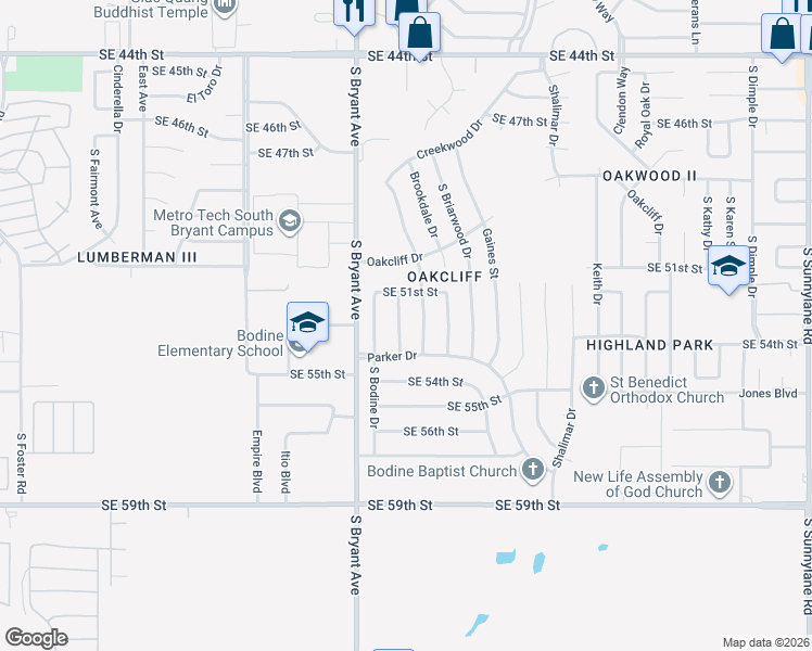 map of restaurants, bars, coffee shops, grocery stores, and more near 5305 Creekwood Terrace in Oklahoma City