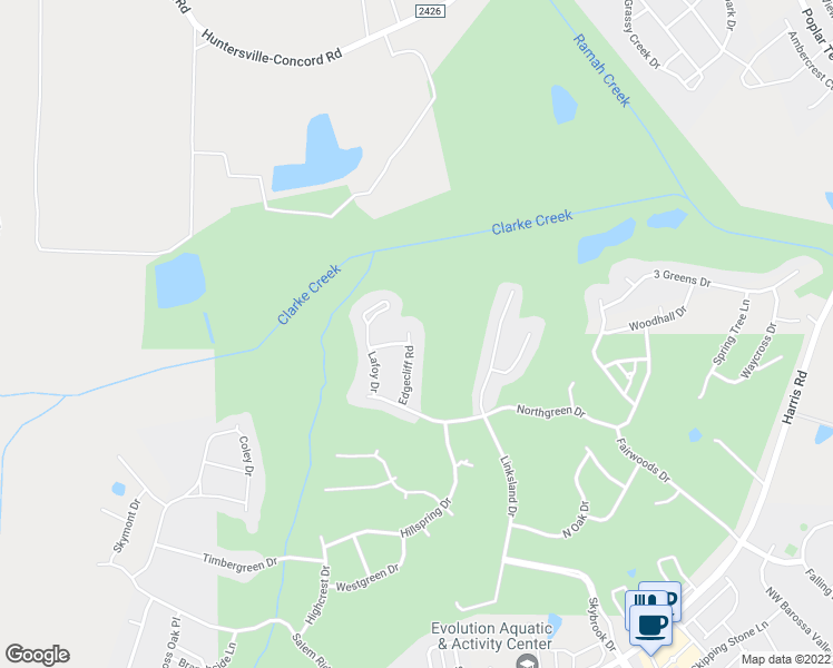 map of restaurants, bars, coffee shops, grocery stores, and more near 10230 Edgecliff Road in Huntersville