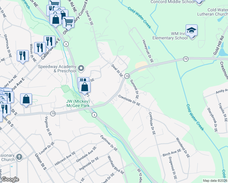 map of restaurants, bars, coffee shops, grocery stores, and more near 363 Corban Avenue Southeast in Concord