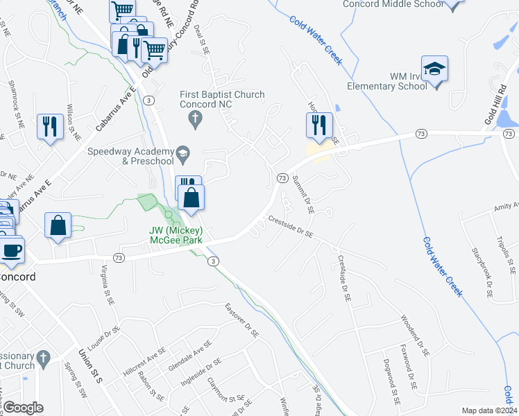 map of restaurants, bars, coffee shops, grocery stores, and more near 363 Corban Avenue Southeast in Concord