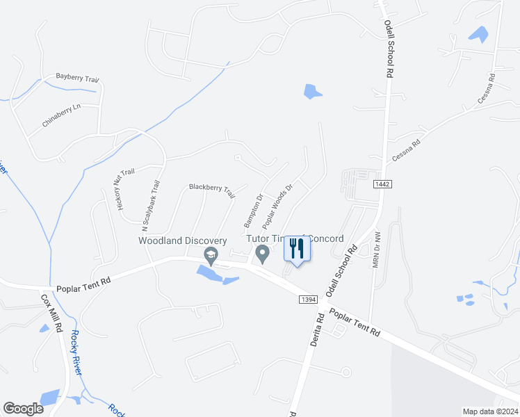 map of restaurants, bars, coffee shops, grocery stores, and more near 8409 Bampton Drive in Concord
