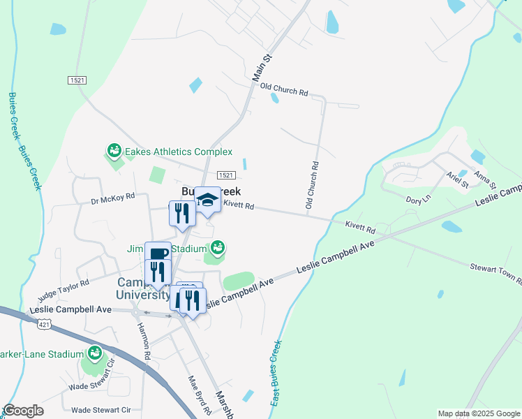 map of restaurants, bars, coffee shops, grocery stores, and more near 246 Kivett Road in Lillington