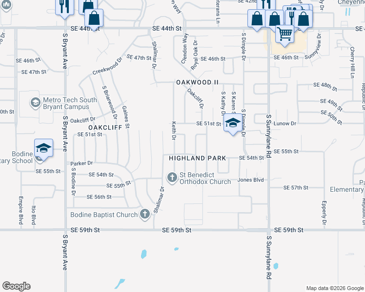 map of restaurants, bars, coffee shops, grocery stores, and more near 5413 Chad Road in Oklahoma City