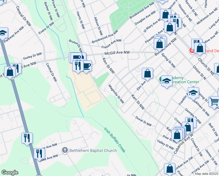 map of restaurants, bars, coffee shops, grocery stores, and more near 339 Magnolia Street Northwest in Concord