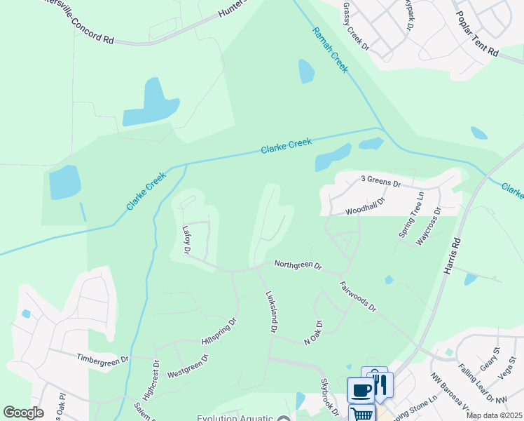 map of restaurants, bars, coffee shops, grocery stores, and more near 10233 Linksland Drive in Huntersville
