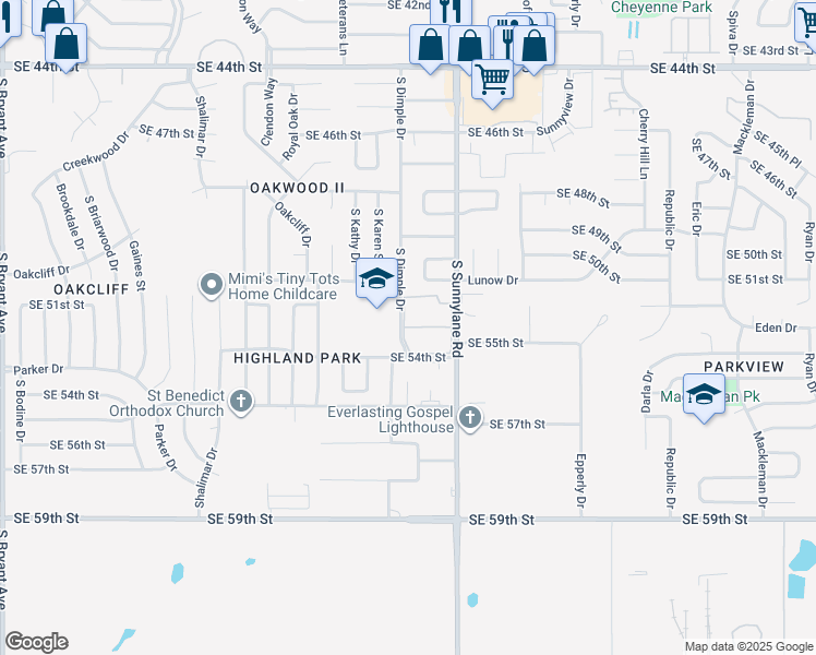 map of restaurants, bars, coffee shops, grocery stores, and more near 4208 Southeast 53rd Street in Oklahoma City