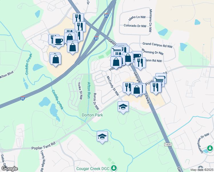 map of restaurants, bars, coffee shops, grocery stores, and more near 5631 Fetzer Avenue Northwest in Concord