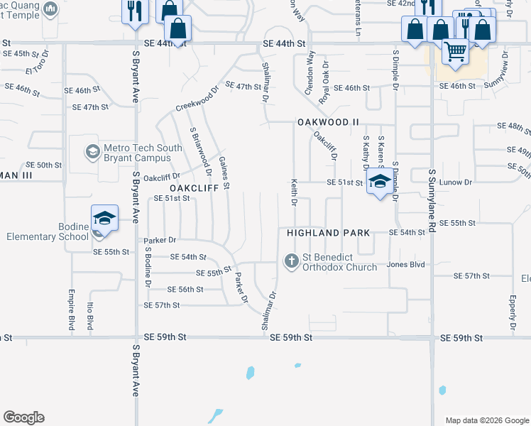 map of restaurants, bars, coffee shops, grocery stores, and more near 5317 Evanbrook Terrace in Oklahoma City