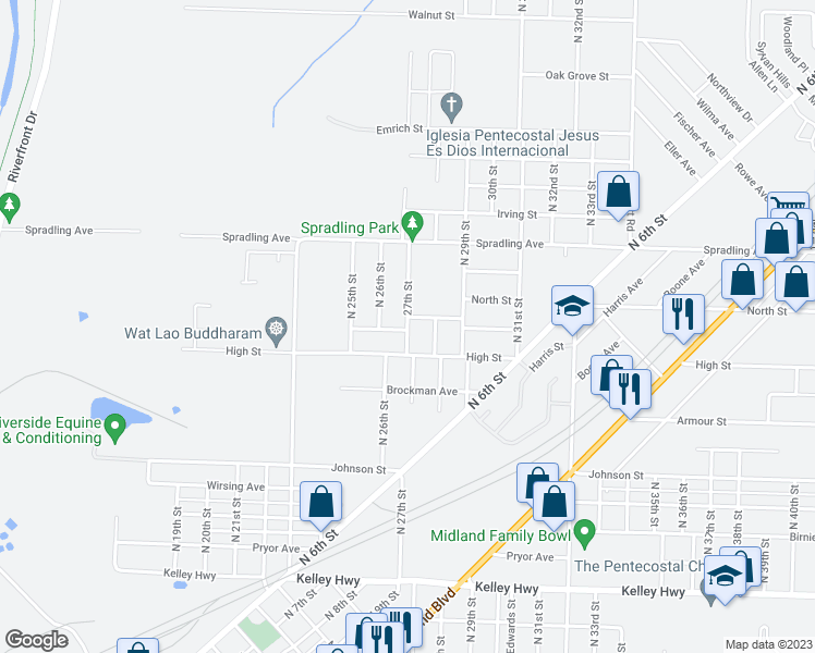 map of restaurants, bars, coffee shops, grocery stores, and more near 3324 27th Street in Fort Smith
