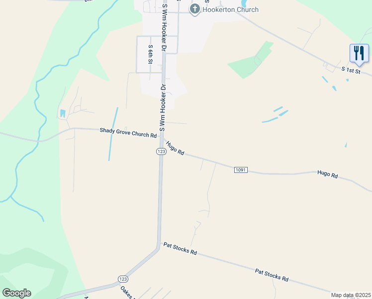 map of restaurants, bars, coffee shops, grocery stores, and more near 5135 Hugo Road in Hookerton