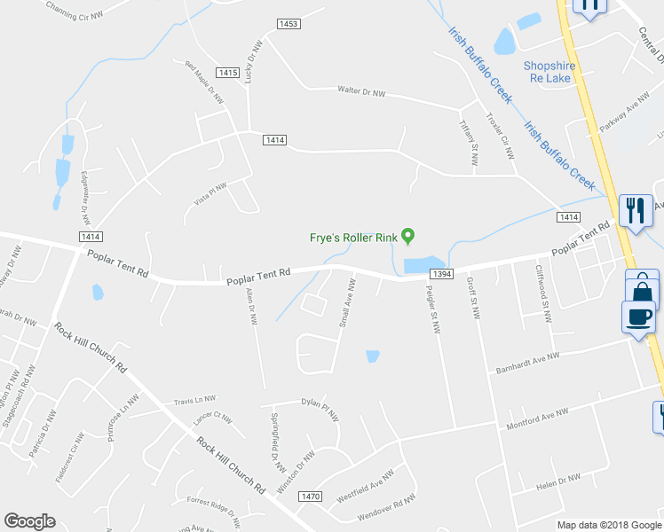 map of restaurants, bars, coffee shops, grocery stores, and more near 2947 State Road 1394 in Concord