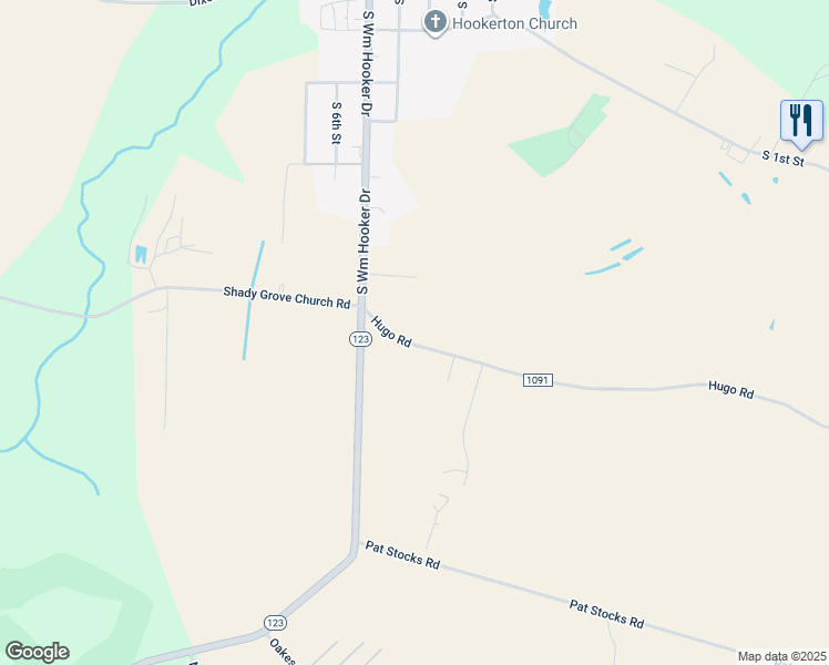 map of restaurants, bars, coffee shops, grocery stores, and more near 5135 Hugo Road in Hookerton