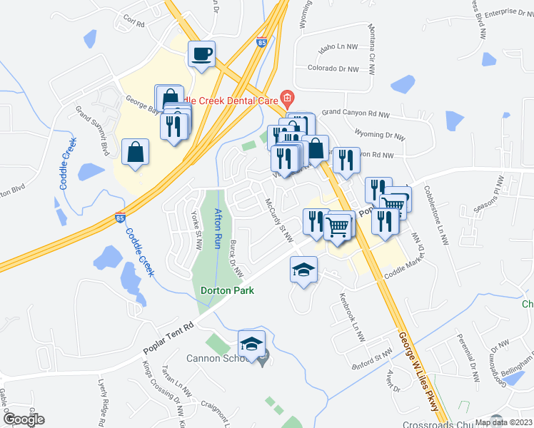 map of restaurants, bars, coffee shops, grocery stores, and more near 5623 Fetzer Avenue Northwest in Concord