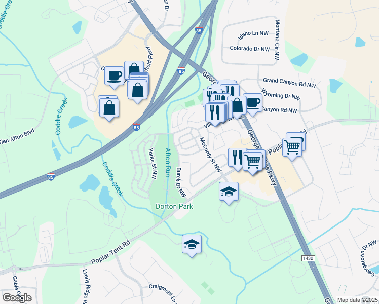 map of restaurants, bars, coffee shops, grocery stores, and more near 5646 Fetzer Avenue Northwest in Concord