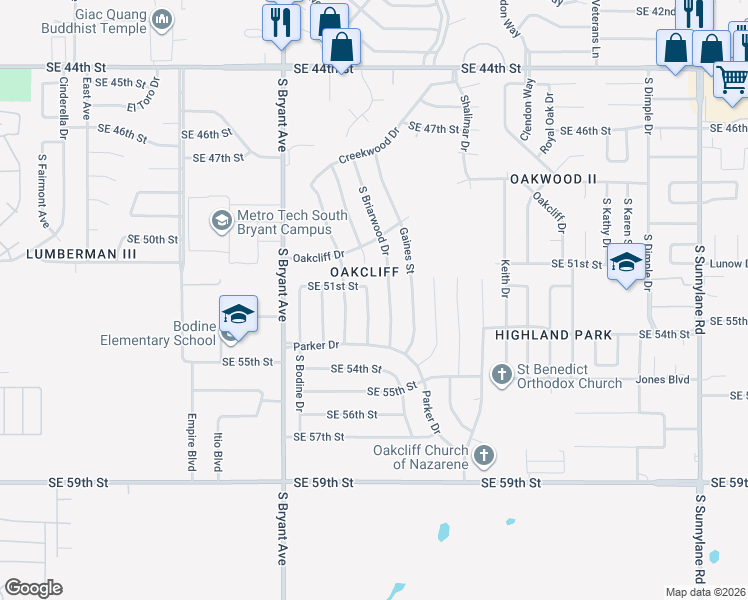 map of restaurants, bars, coffee shops, grocery stores, and more near 5212 Brookdale Drive in Oklahoma City