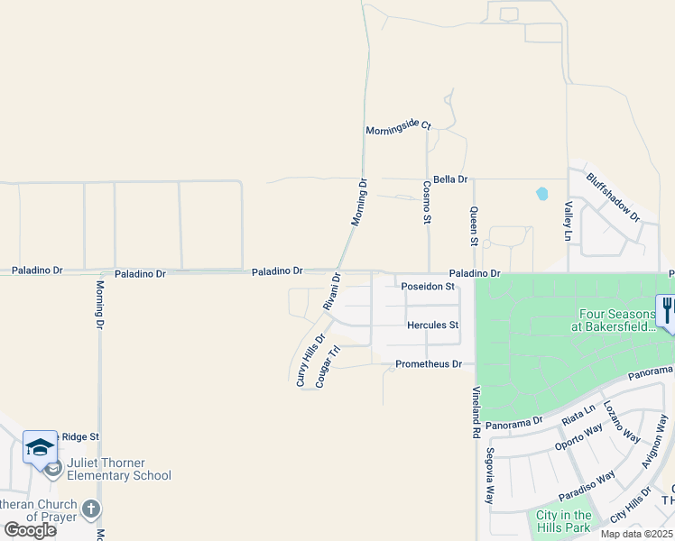 map of restaurants, bars, coffee shops, grocery stores, and more near Paladino Drive in Bakersfield