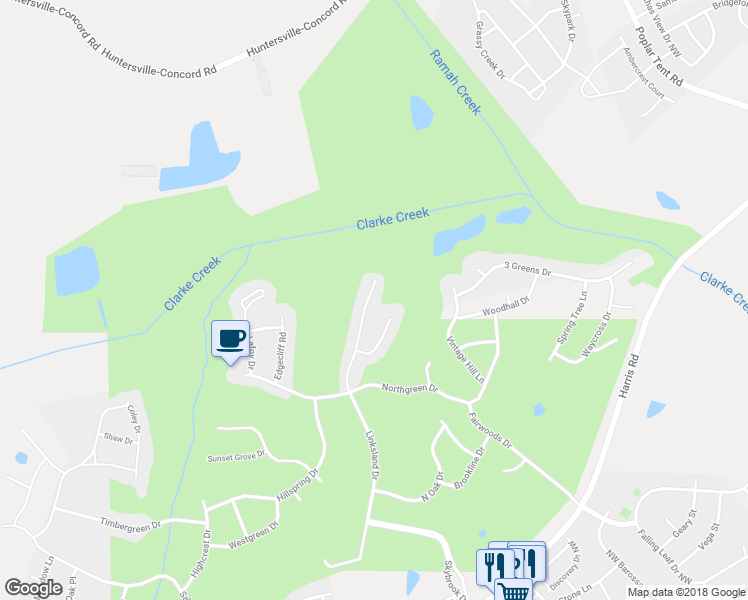 map of restaurants, bars, coffee shops, grocery stores, and more near 10328 Linksland Drive in Huntersville