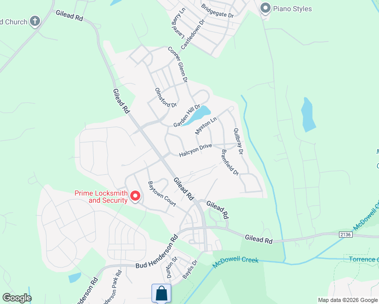 map of restaurants, bars, coffee shops, grocery stores, and more near 3917 Halcyon Drive in Huntersville