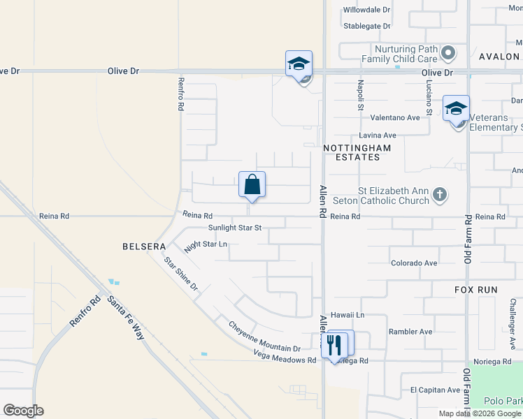 map of restaurants, bars, coffee shops, grocery stores, and more near 13208 Plumas Wood Lane in Bakersfield