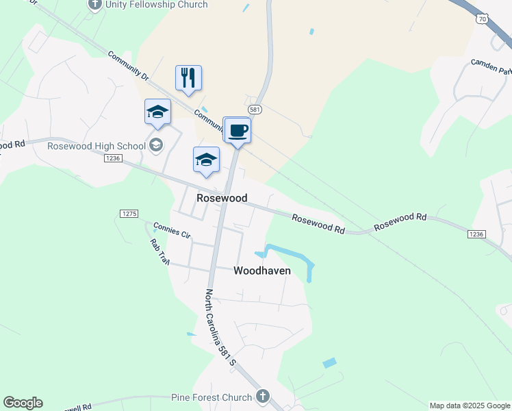 map of restaurants, bars, coffee shops, grocery stores, and more near 748 Rosewood Road in Goldsboro