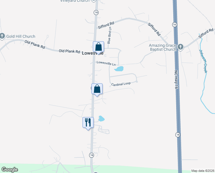 map of restaurants, bars, coffee shops, grocery stores, and more near 2014 Cardinal Loop in Stanley