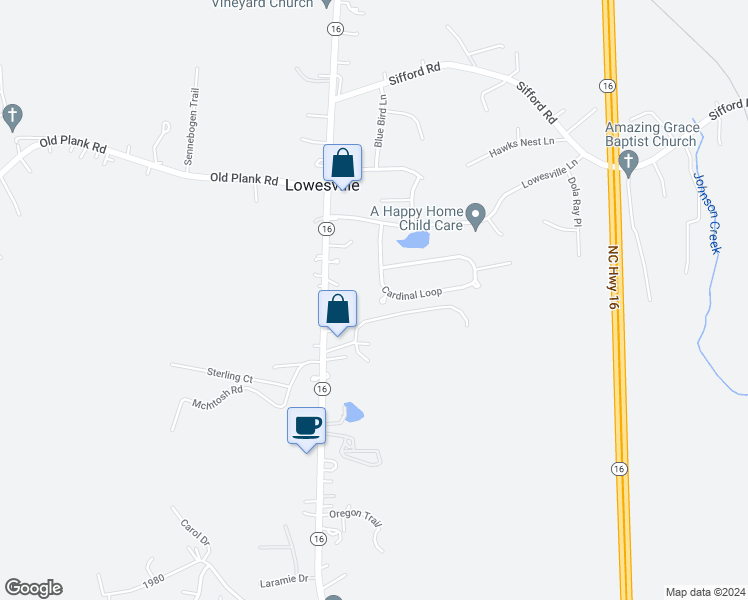 map of restaurants, bars, coffee shops, grocery stores, and more near 2014 Cardinal Loop in Stanley