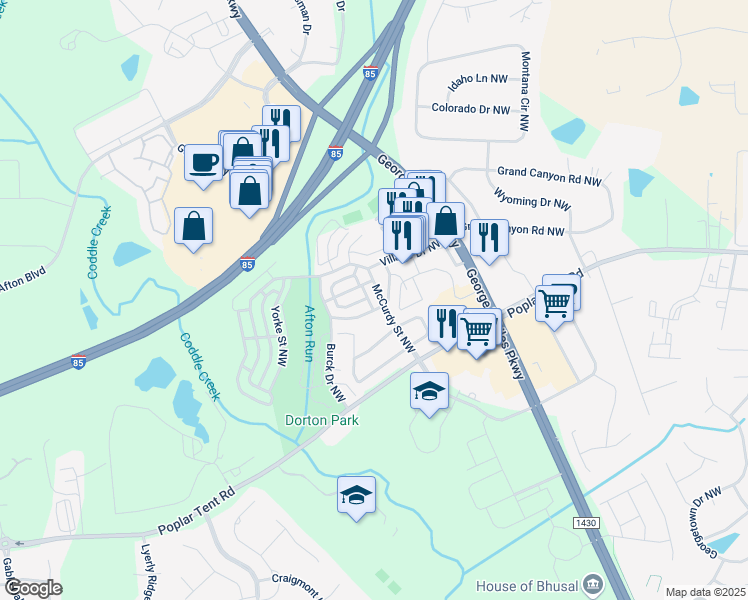 map of restaurants, bars, coffee shops, grocery stores, and more near 71 McCurdy Street Northwest in Concord