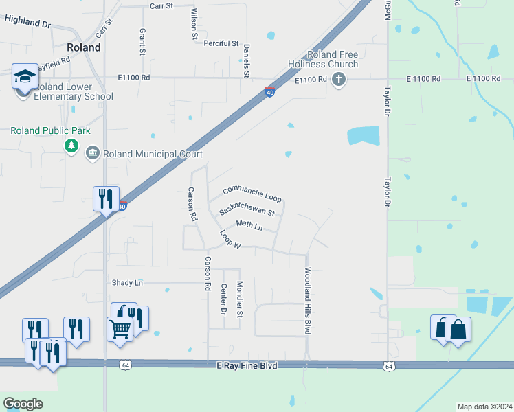 map of restaurants, bars, coffee shops, grocery stores, and more near 117 Saskatchewan Street in Roland