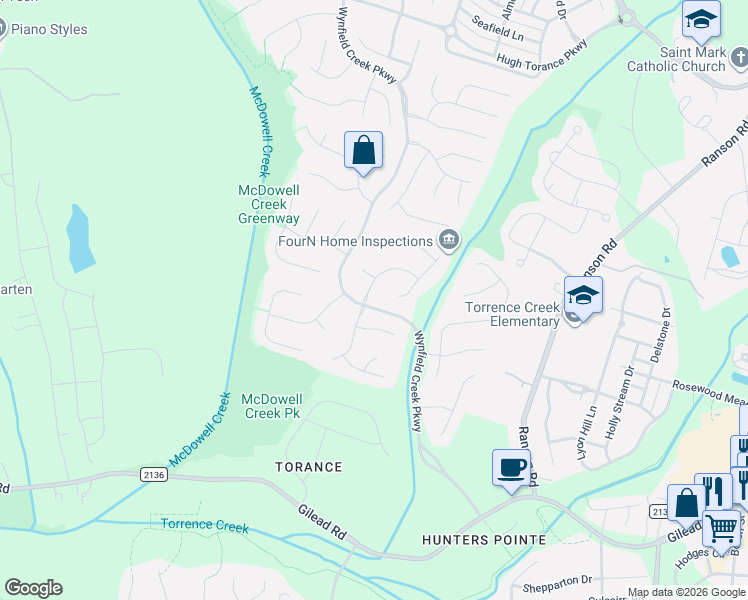 map of restaurants, bars, coffee shops, grocery stores, and more near 8910 Taunton Drive in Huntersville