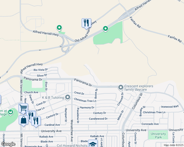 map of restaurants, bars, coffee shops, grocery stores, and more near 4200 Boise Street in Bakersfield