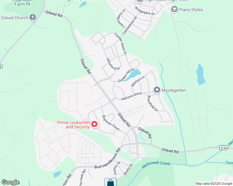 map of restaurants, bars, coffee shops, grocery stores, and more near 6420 Repose Lane in Huntersville