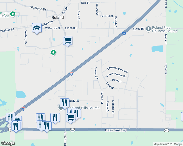 map of restaurants, bars, coffee shops, grocery stores, and more near 85 West Saskatchewan Street in Roland