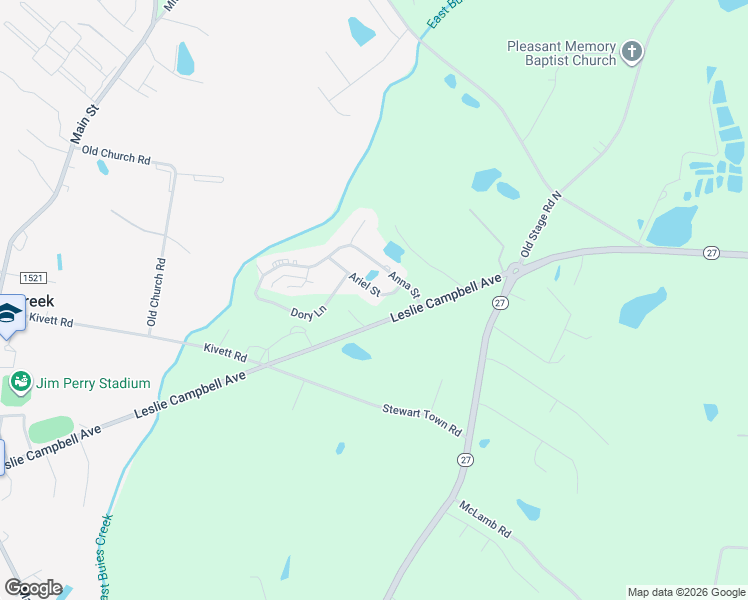map of restaurants, bars, coffee shops, grocery stores, and more near 73 Ariel Street in Lillington