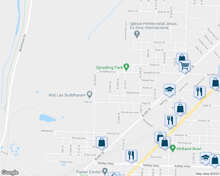 map of restaurants, bars, coffee shops, grocery stores, and more near 3514 North 25th Street in Fort Smith