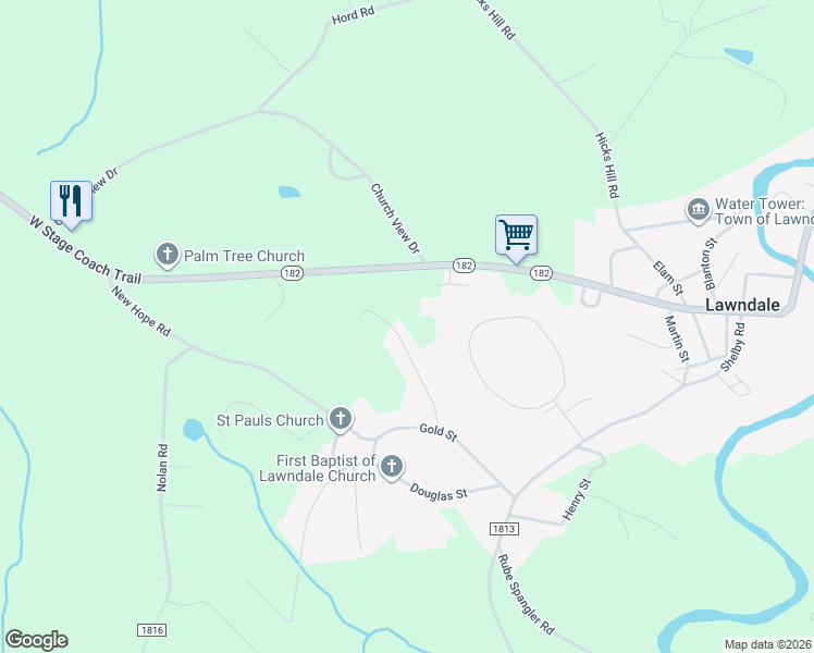map of restaurants, bars, coffee shops, grocery stores, and more near 122 Cam Place in Lawndale