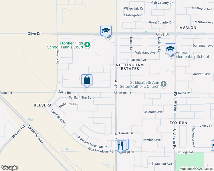 map of restaurants, bars, coffee shops, grocery stores, and more near 13106 Plumas Wood Lane in Bakersfield