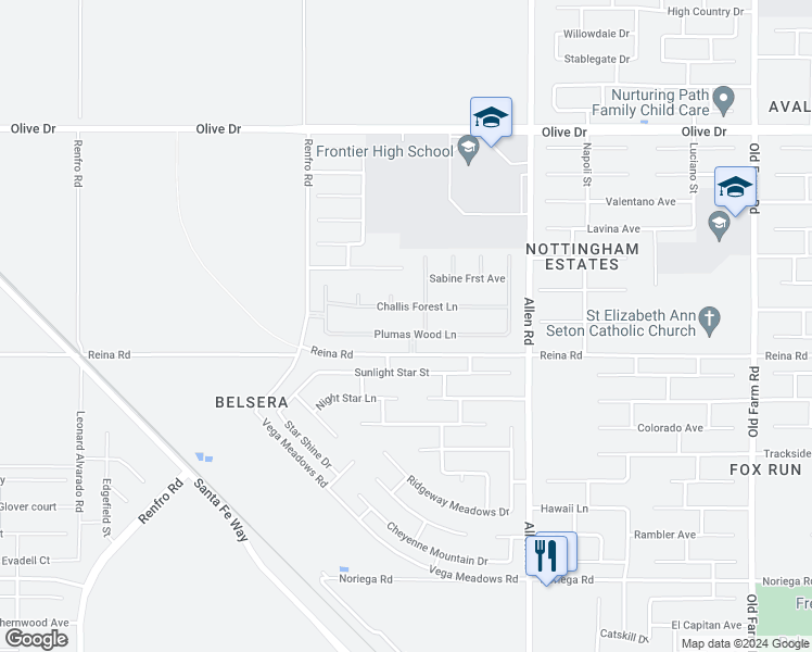 map of restaurants, bars, coffee shops, grocery stores, and more near 13306 Plumas Wood Lane in Bakersfield