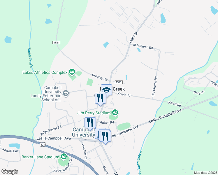 map of restaurants, bars, coffee shops, grocery stores, and more near in Buies Creek