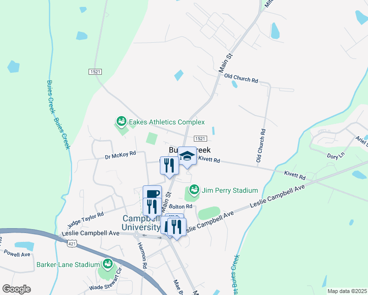 map of restaurants, bars, coffee shops, grocery stores, and more near in Buies Creek