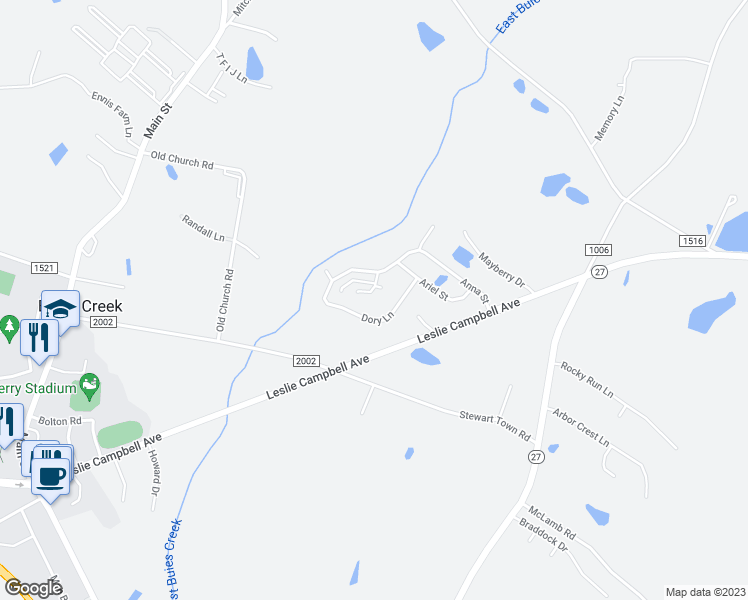 map of restaurants, bars, coffee shops, grocery stores, and more near 47 Aleah Court in Lillington