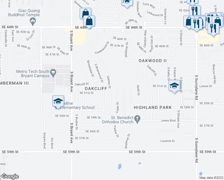 map of restaurants, bars, coffee shops, grocery stores, and more near 5200 Gaines Street in Oklahoma City