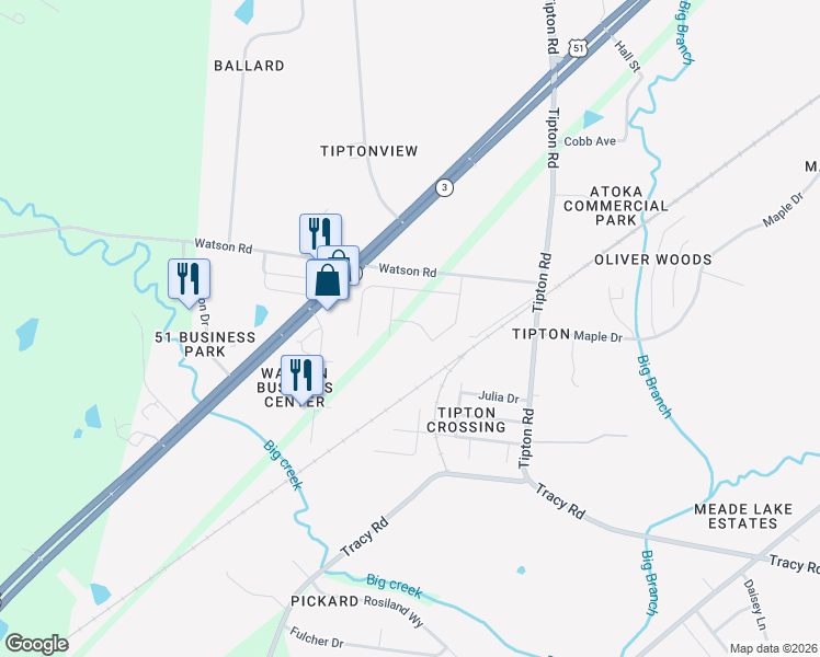 map of restaurants, bars, coffee shops, grocery stores, and more near 93 Empire Lane in Atoka