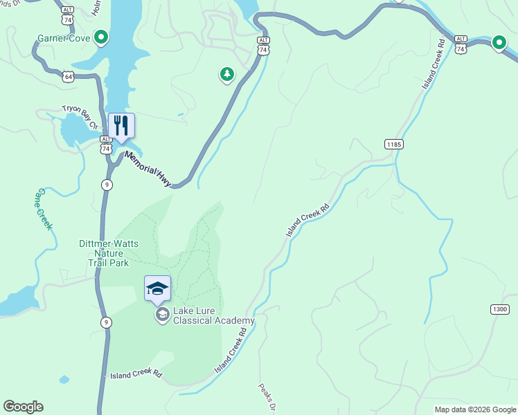 map of restaurants, bars, coffee shops, grocery stores, and more near 740 Justice Drive in Lake Lure